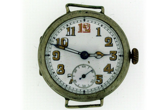 front dial of Beamish's wristwatch without shrapnel guard.