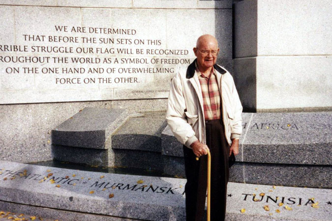 Mr. Willard in front of the World War Two Memorial in Washington, DC.